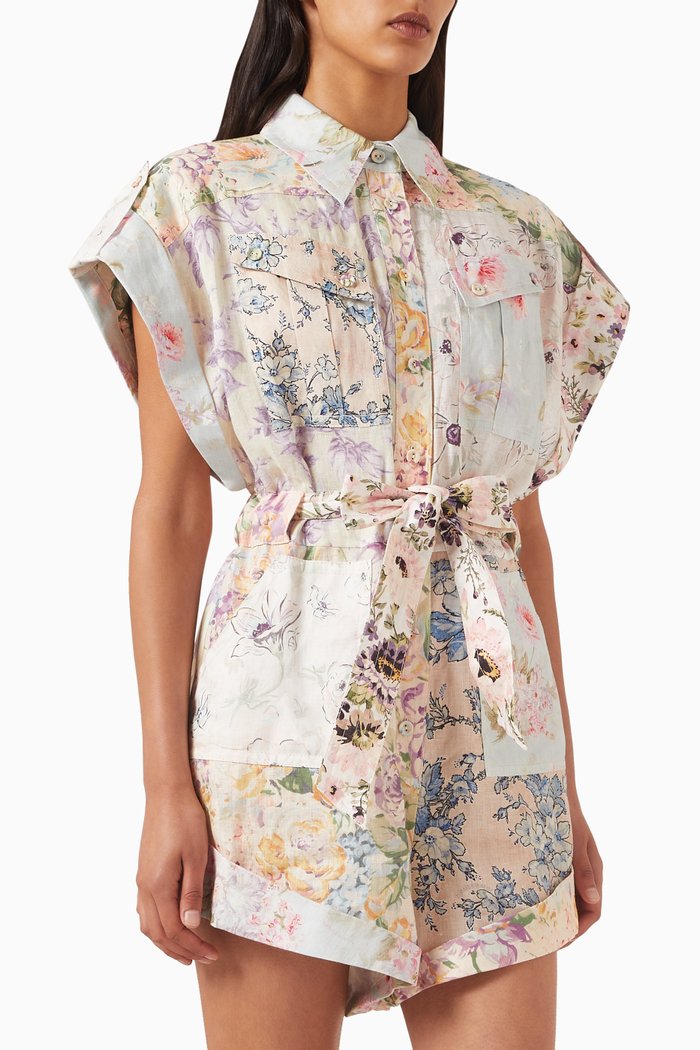

Halliday Cuffed Playsuit in Linen, Multicolour