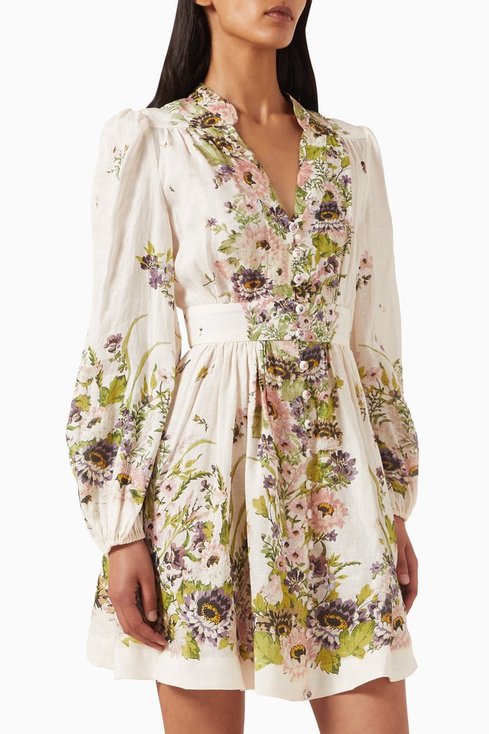 

Halliday Plunge Mini Dress in Linen, Neutral