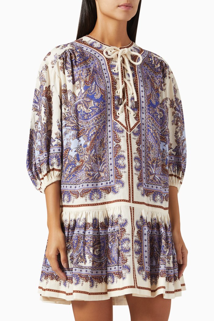 

Ottie Eyelet Mini Dress in Linen, Purple