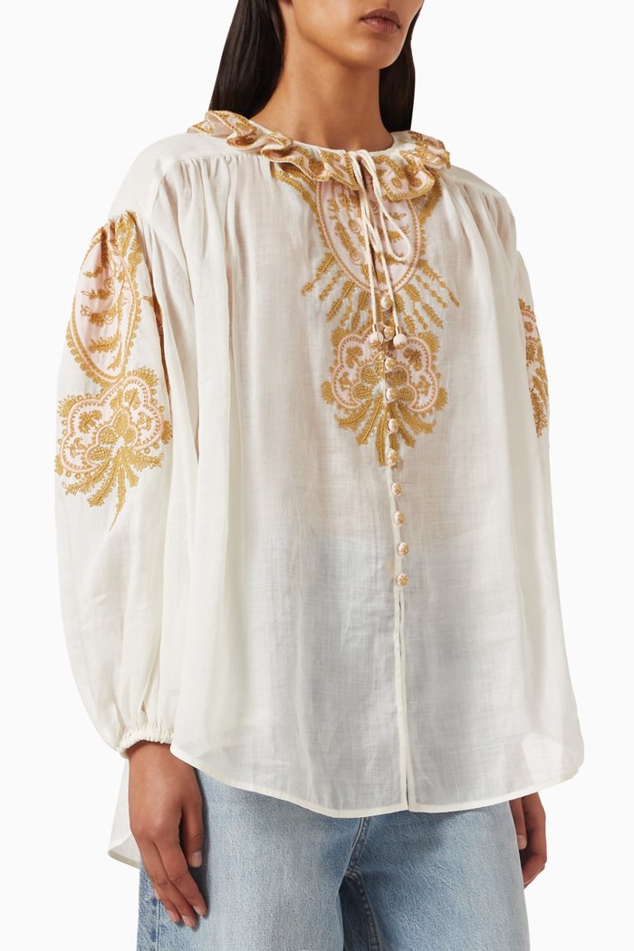 

Waverly Embroidered Top in Ramie, Neutral