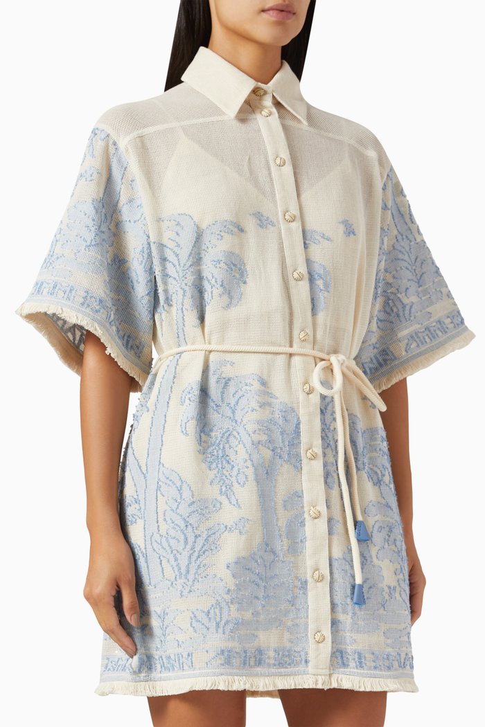 Ottie Palm Shirt Dress in Cotton, Blue