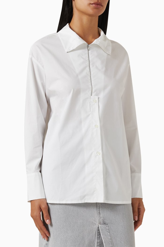 

Zip Collar Shirt in Cotton, White