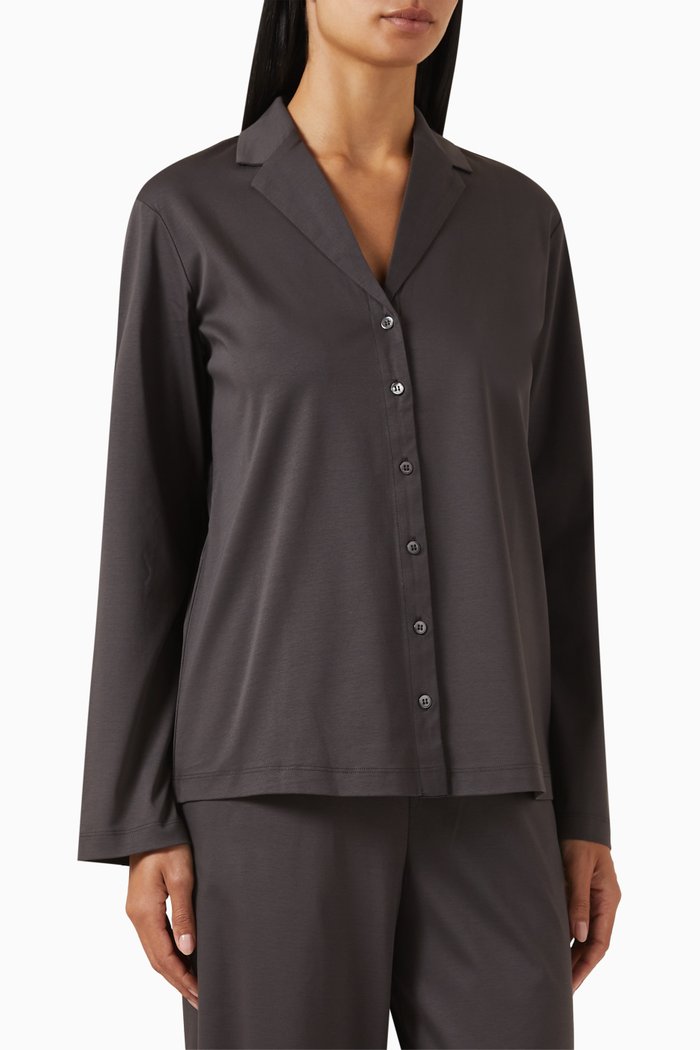 

Spread-collar Shirt in Mercerised Cotton, Grey