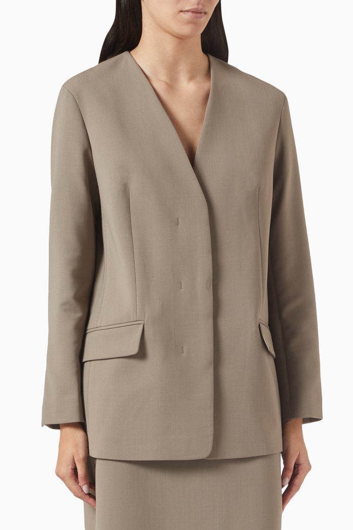 

Collarless Blazer in Wool-blend, Neutral