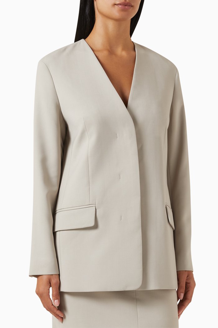 

Collarless Blazer in Wool-blend, Neutral
