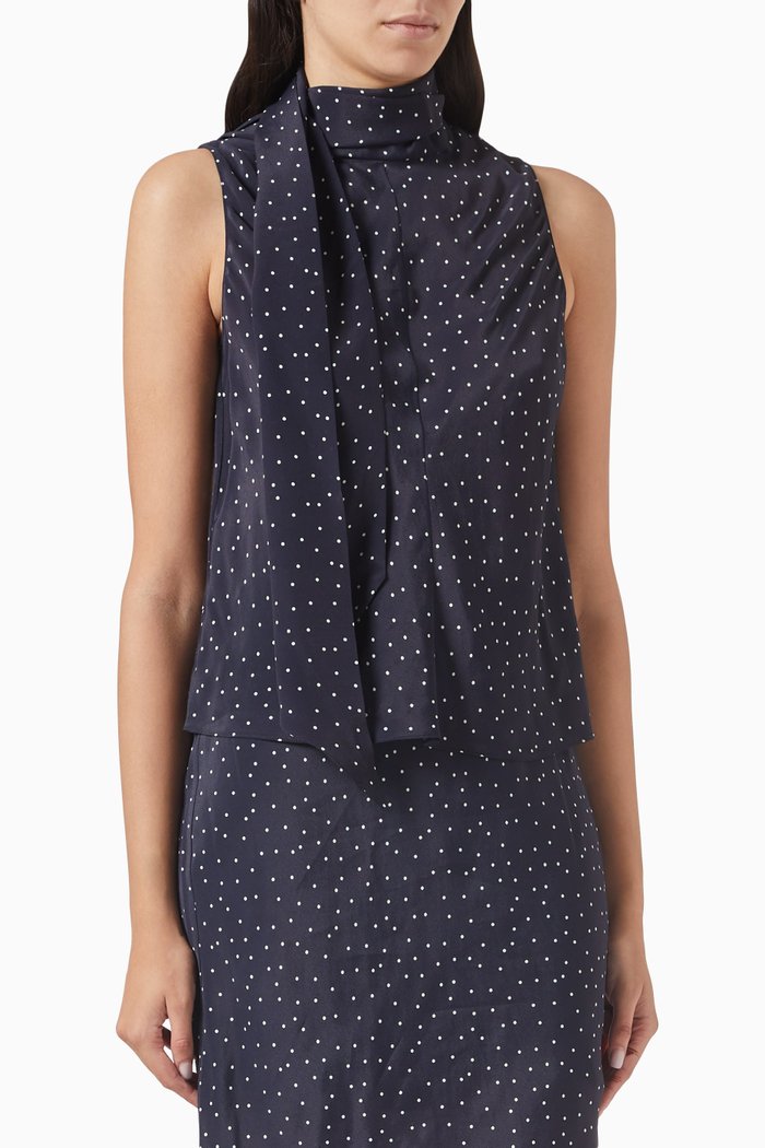 

Polka-dot Top in Viscose-silk Chiffon, Blue