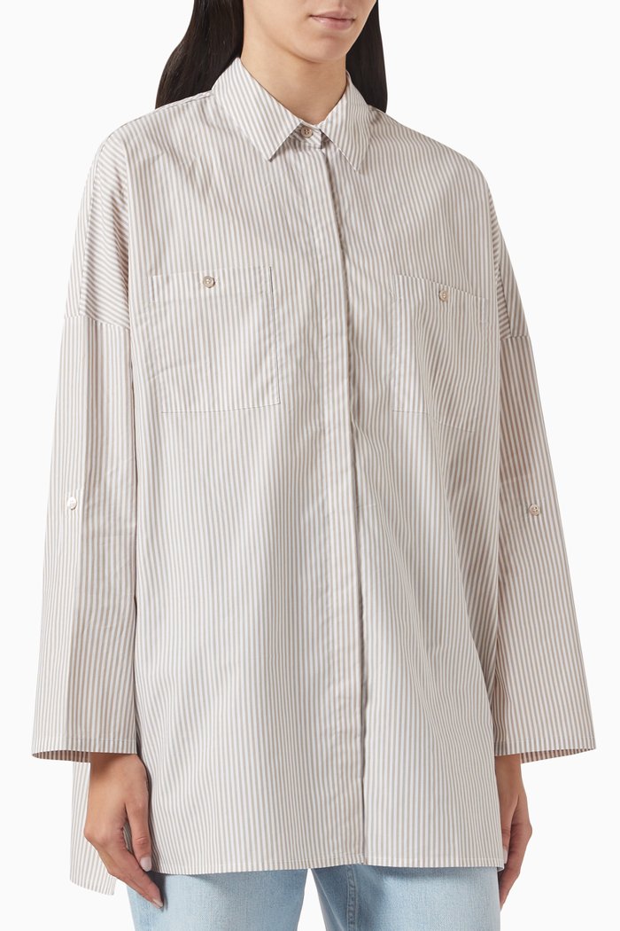 

Patch-pocket Striped Oversized Shirt in Cotton, White