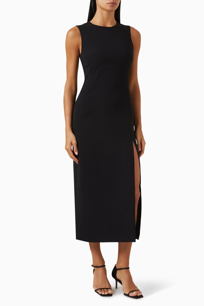 

Slit Midi Dress in Suit-fabric, Black