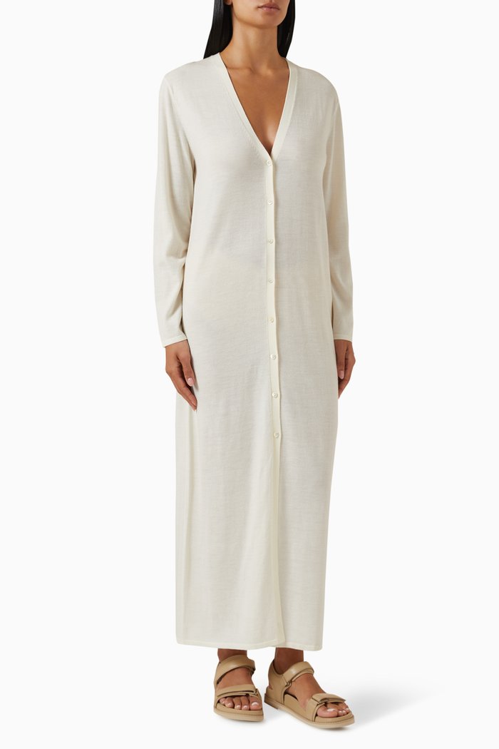 Long Maxi Cardigan in Merino Silk-blend, Neutral