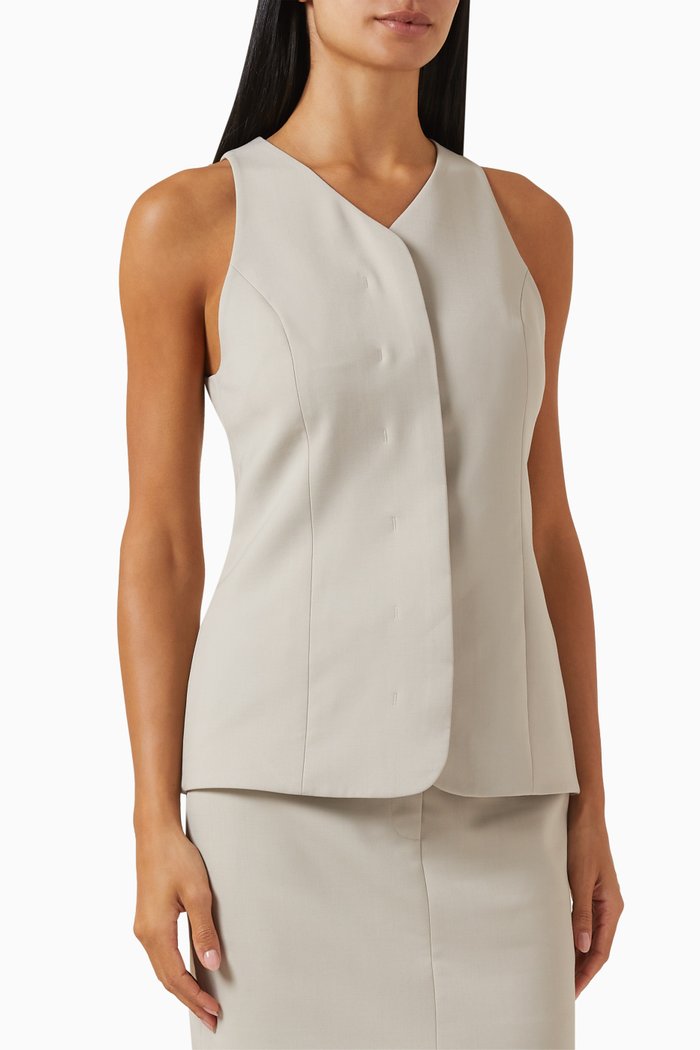 

Collarless Vest in Wool-blend, Neutral