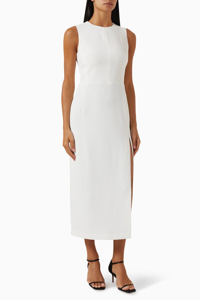 Slit Midi Dress in Suit-fabric, White