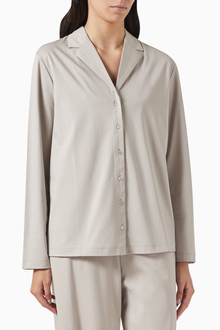 

Spread-collar Shirt in Mercerised Cotton, Grey