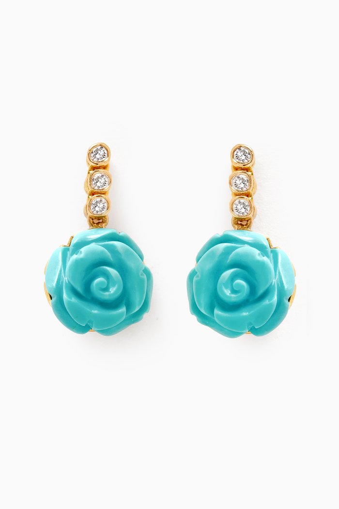 

Flower Turquoise & Diamond Stud Earrings in 18kt Gold