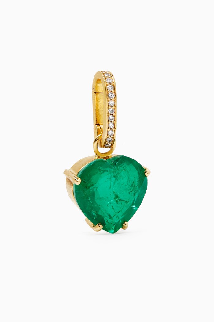 

Heart Shape Emerald & Diamond Charm in 18kt Gold