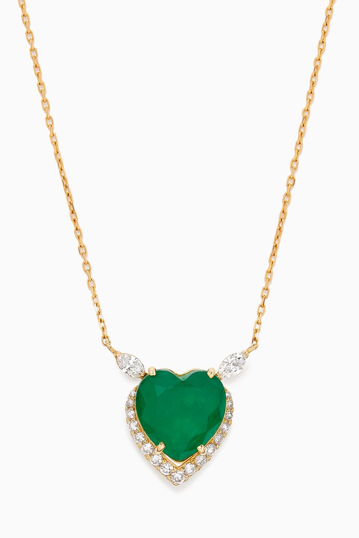 

Heart-cut Emerald & Diamonds Necklace in 18kt Gold