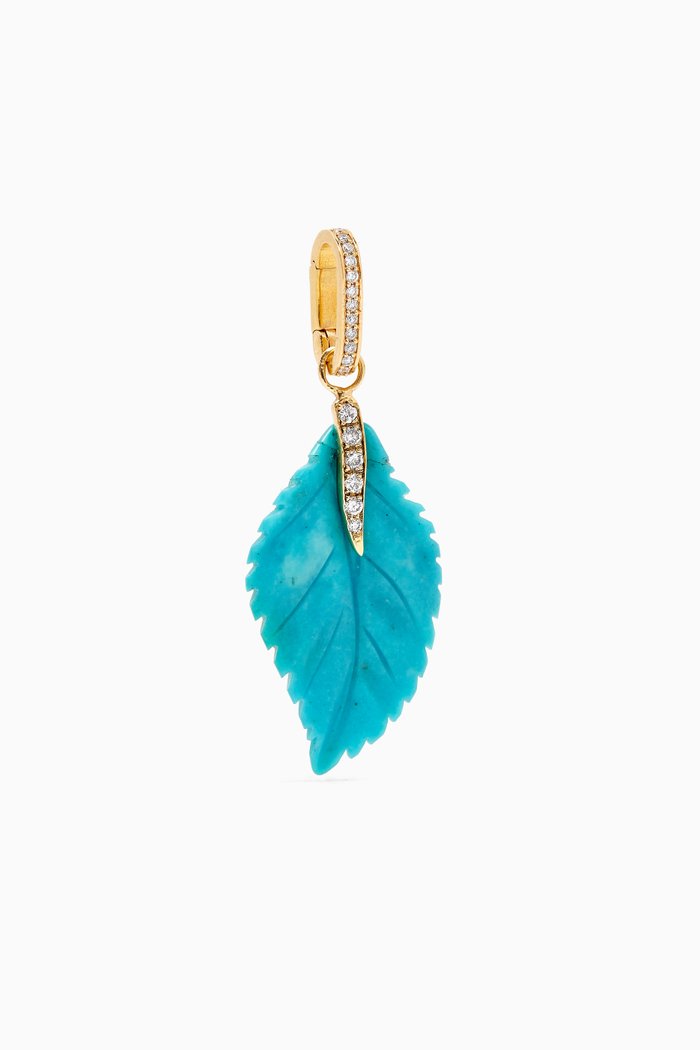 

Carved Turquoise Leaf & Diamond Charm in 18kt Gold