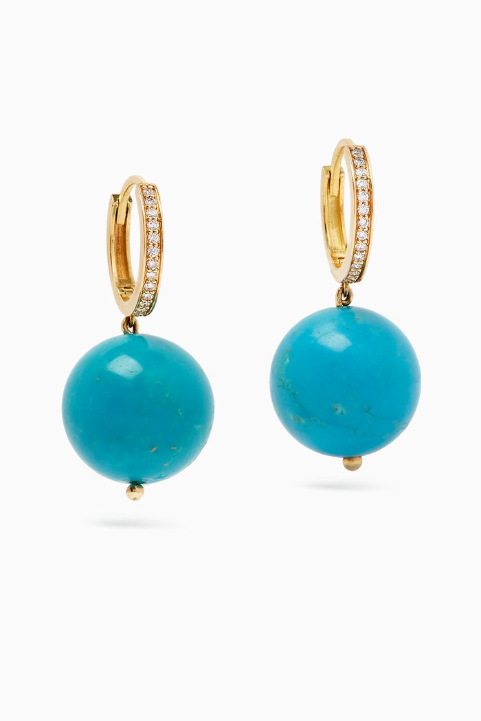 

Turquoise Drop & Diamond Hoop Earrings in 18kt Gold