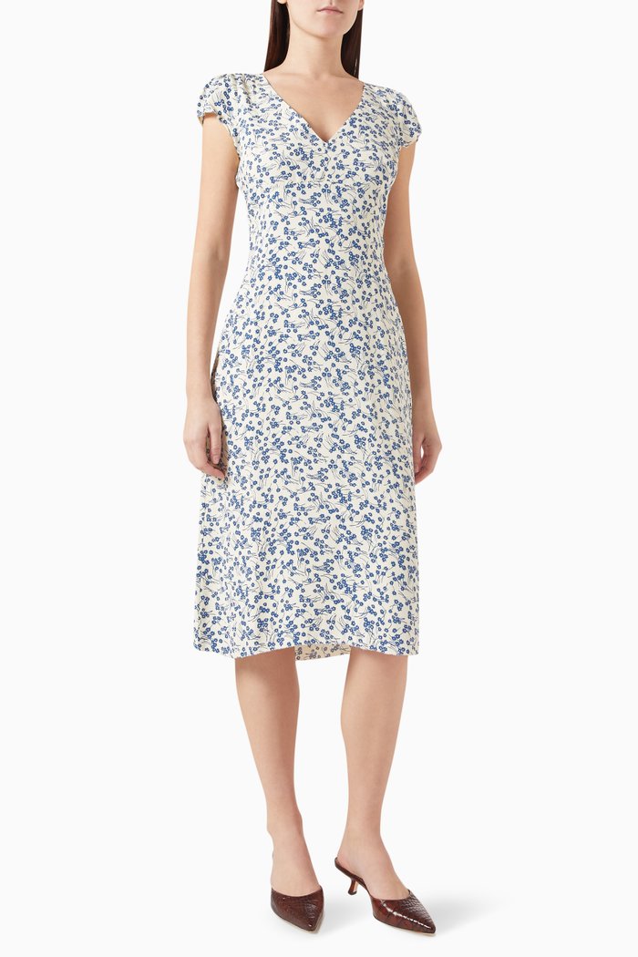 

Iva Floral-print Midi Dress in Crepe, Neutral