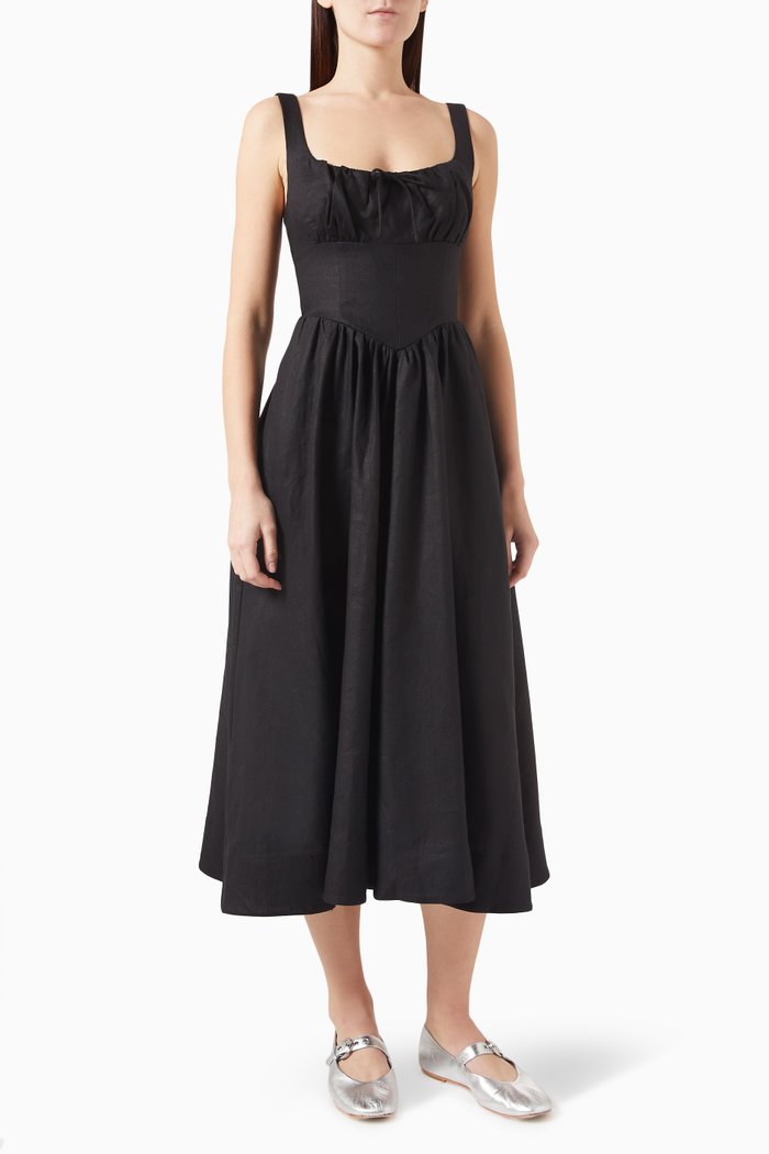 

Balia Midi Dress in Linen, Black