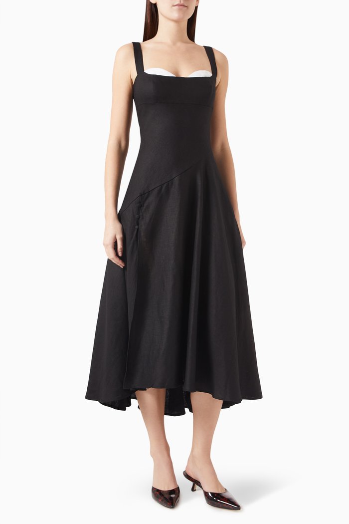 

Bekki Midi Dress in Linen, Black