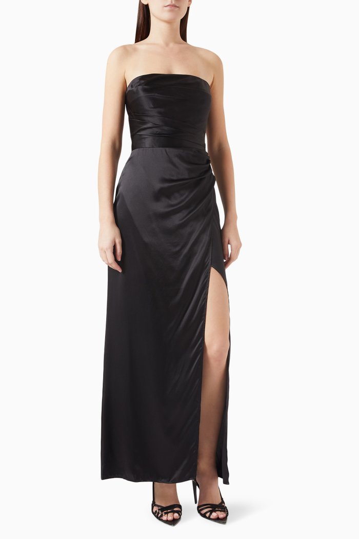 Barrow Ruched Dress in Silk Charmeuse, Black