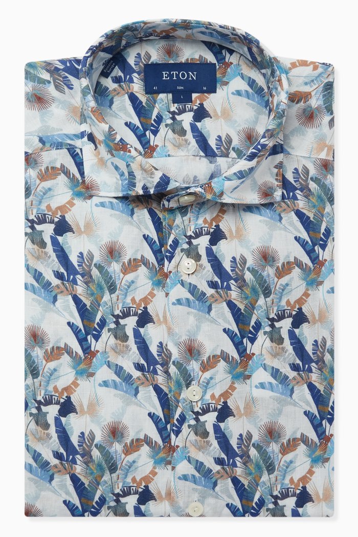 

Big Leaf-print Shirt in Linen, Multicolour
