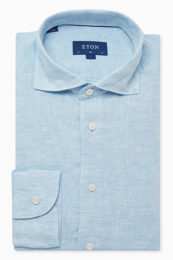 

Solid Classic Shirt in Linen, Blue
