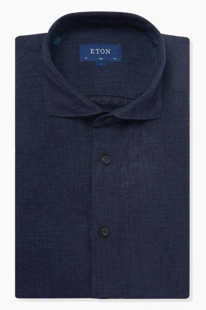 

Solid Classic Shirt in Linen, Blue
