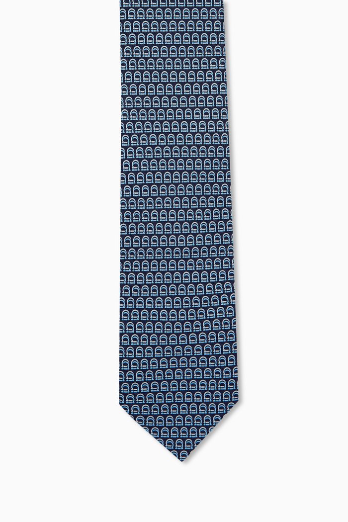 

Interwoven Gancini-print Tie in Silk, Blue