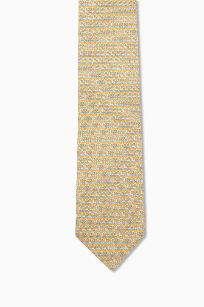 Interwoven Gancini-print Tie in Silk, Neutral