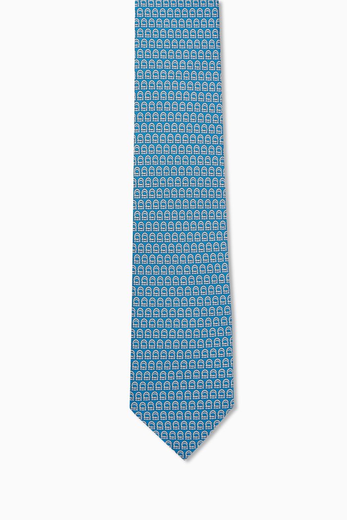 

Interwoven Gancini-print Tie in Silk, Blue