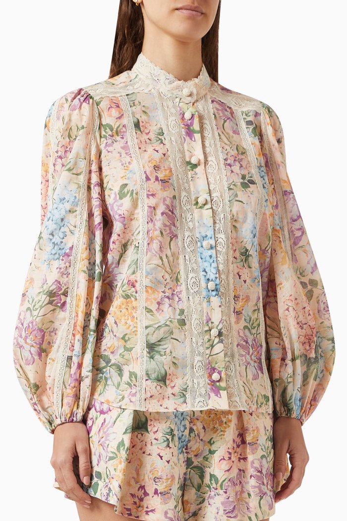 

Halliday Lace Trim Shirt in Cotton, Multicolour