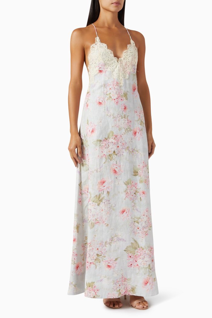 

Halliday A-line Maxi Dress in Linen, Blue