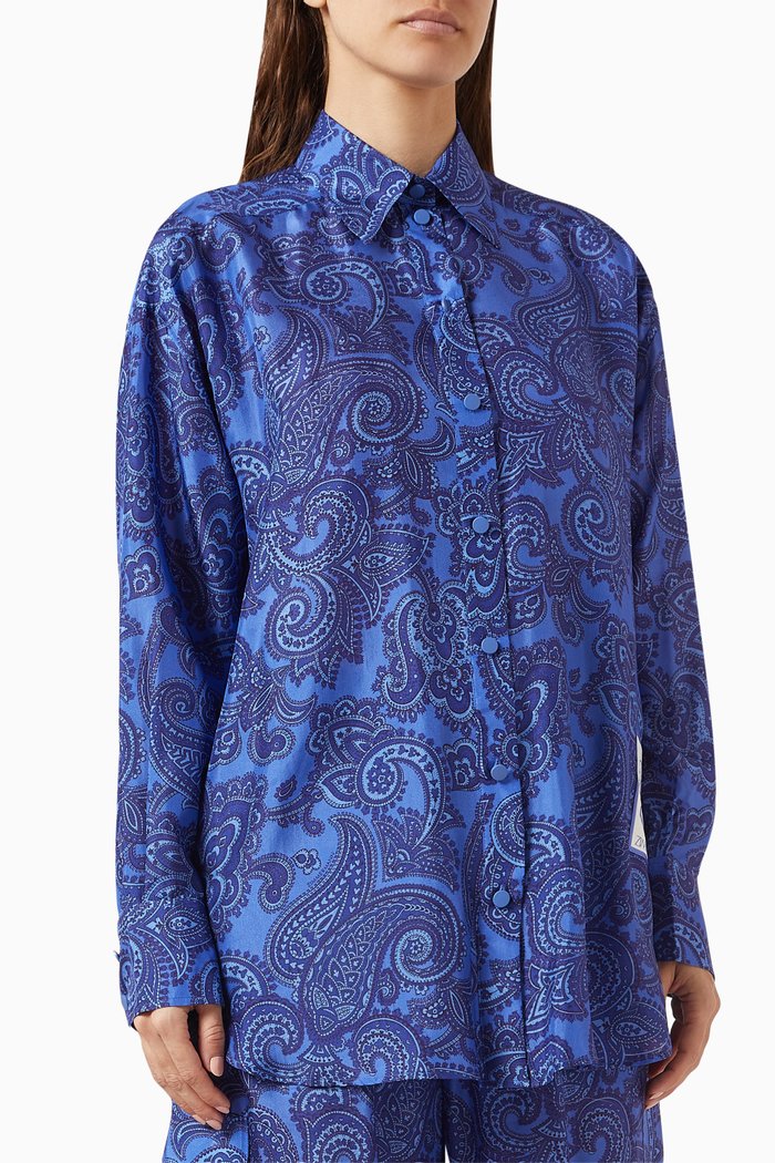 Ottie Relaxed Shirt in Silk Habotai, Blue