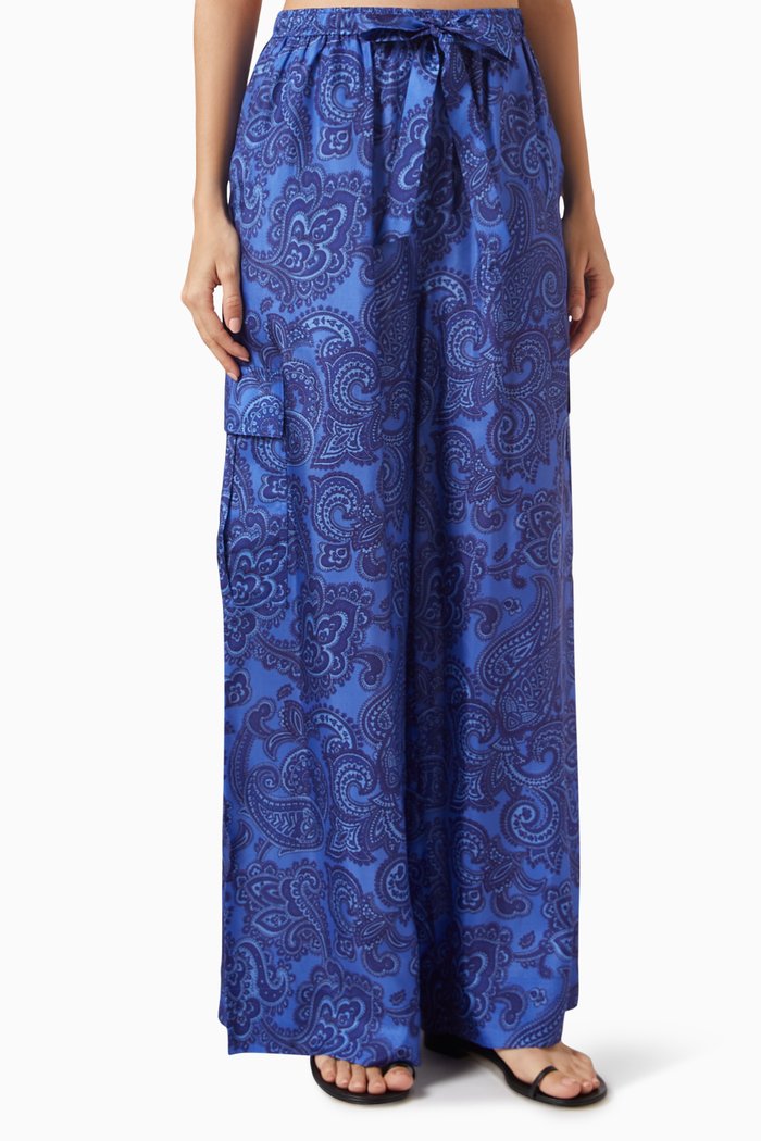 

Ottie Relaxed Pants in Silk Habotai, Blue