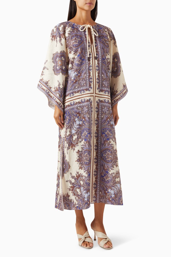 

Ottie Kaftan Midi Dress in Linen, Purple