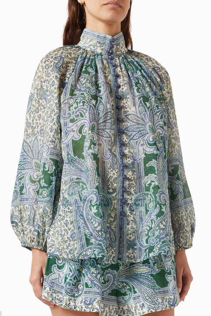 

Ottie Billow Blouse in Ramie, Green