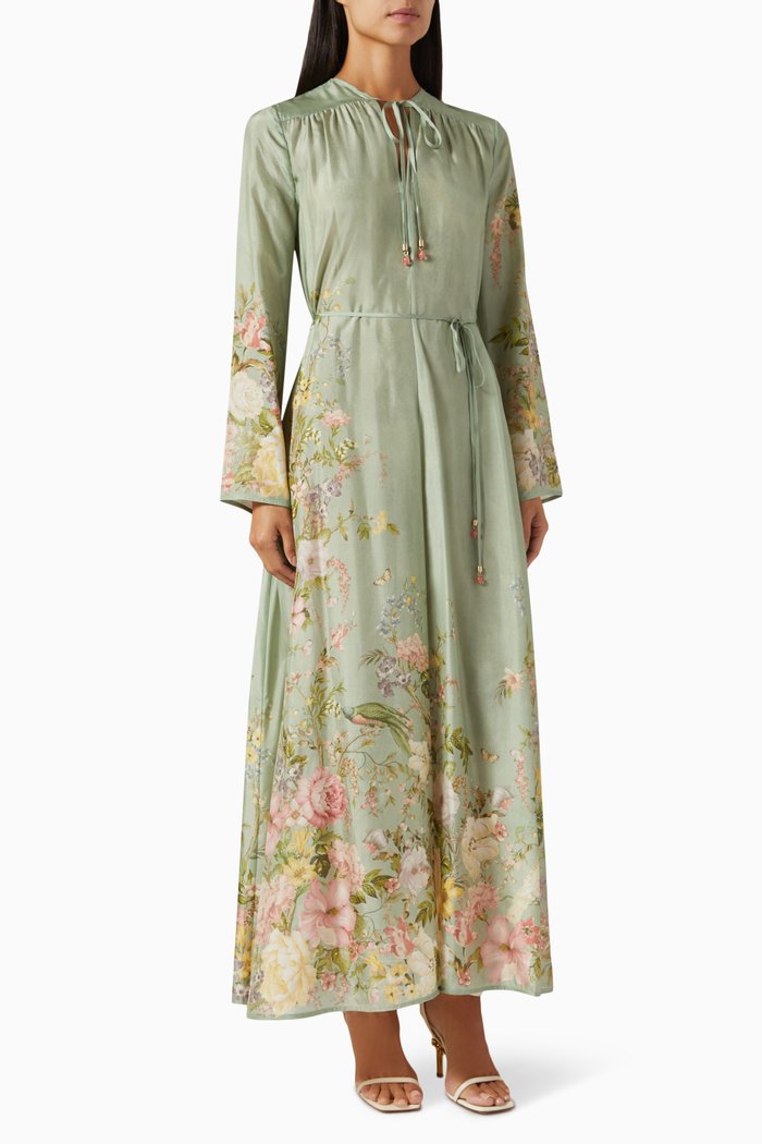 Waverly Billow Maxi Dress in Silk, Green