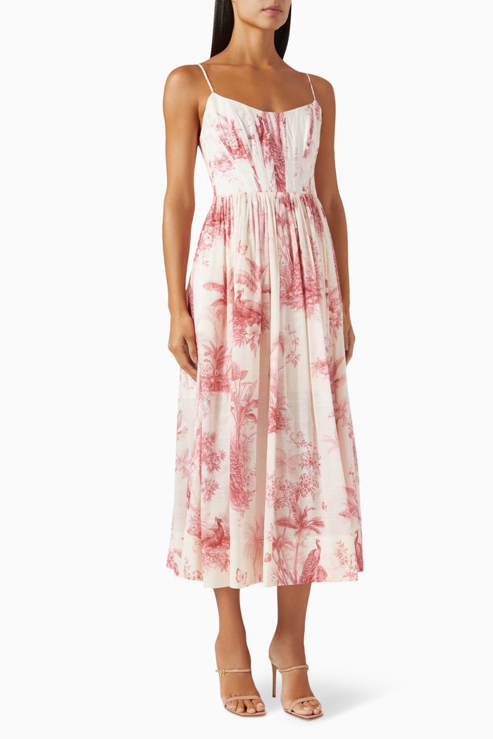 Waverly Corset Midi Dress in Cotton, Pink