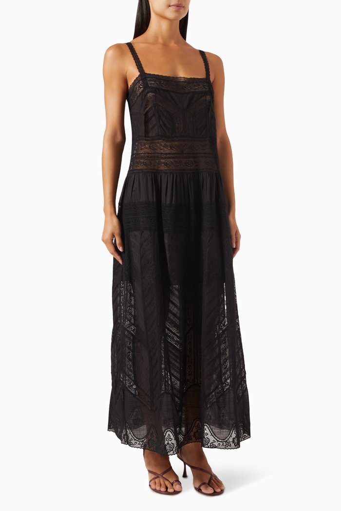 

Halliday Lace-trim Slip Midi Dress in Cotton, Black