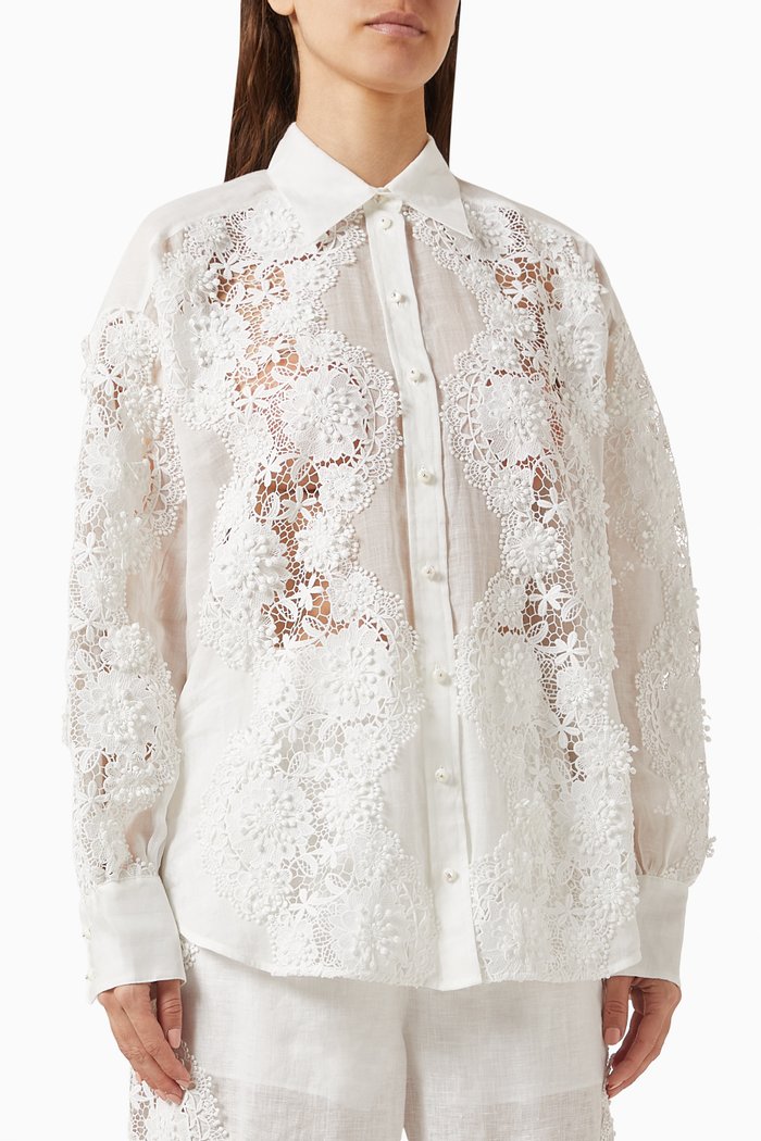 

Halliday Lace-flower Shirt in Ramie, Neutral