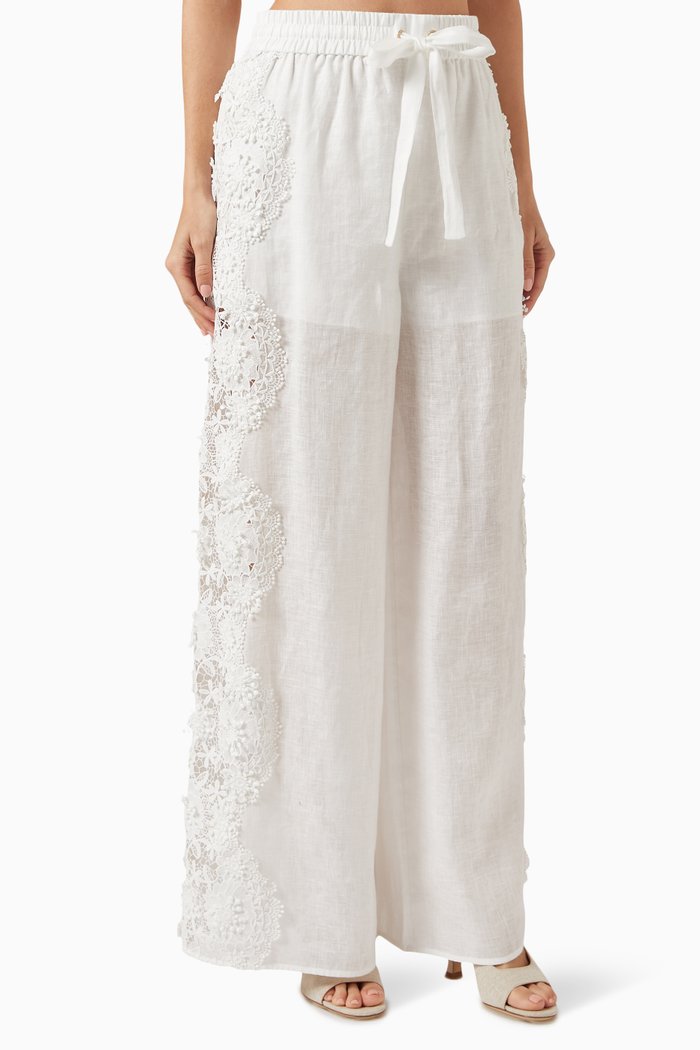 

Halliday Lace-flower Pants in Linen, Neutral