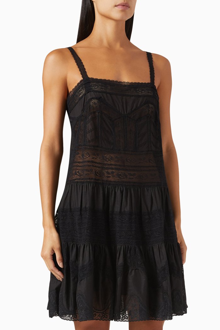 

Halliday Lace-trim Mini Dress in Cotton, Black