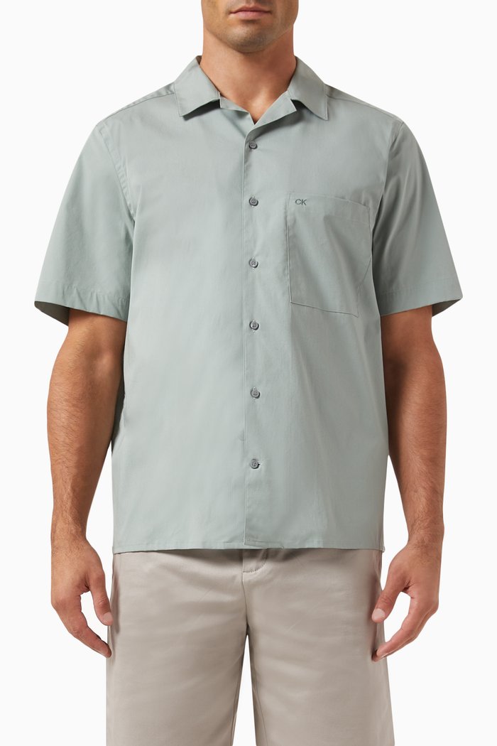 

Cuban Collar Shirt in Cotton-poplin, Grey