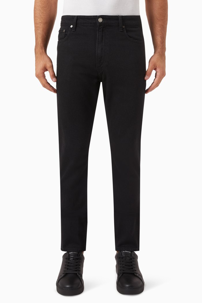 

Tapered Fit Washed Jeans in Cotton-denim, Blue