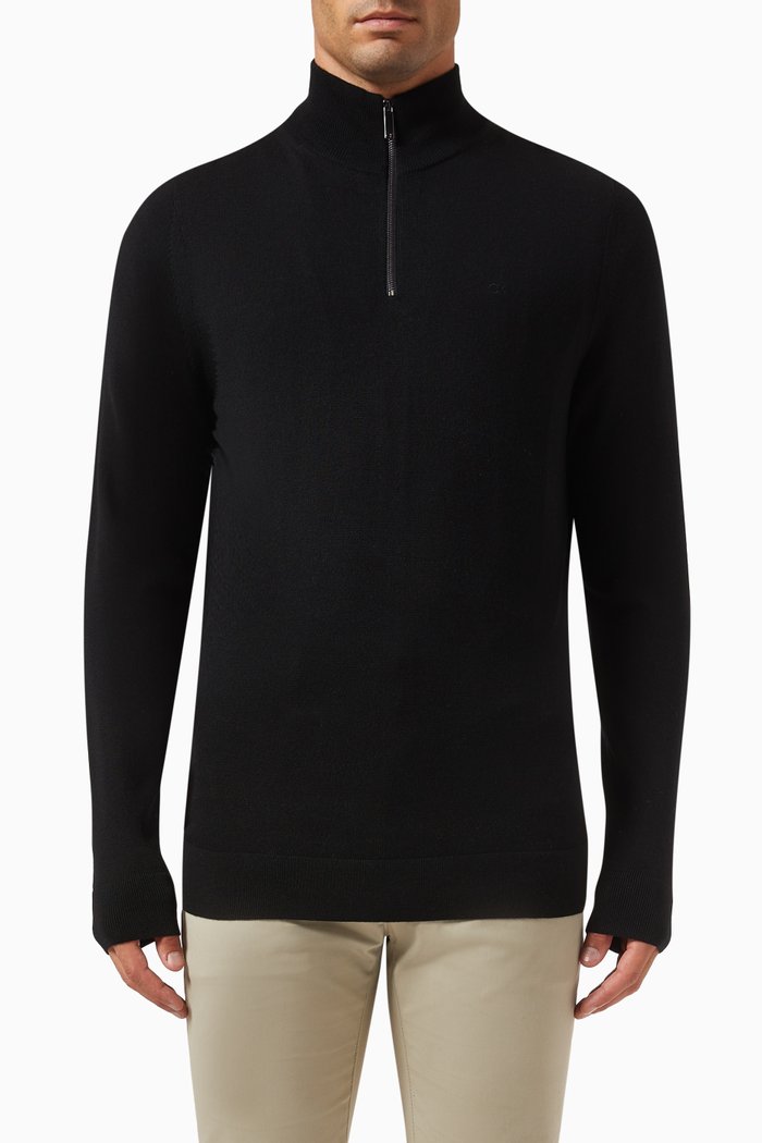 

Zip Neck Sweater in Wool, Black