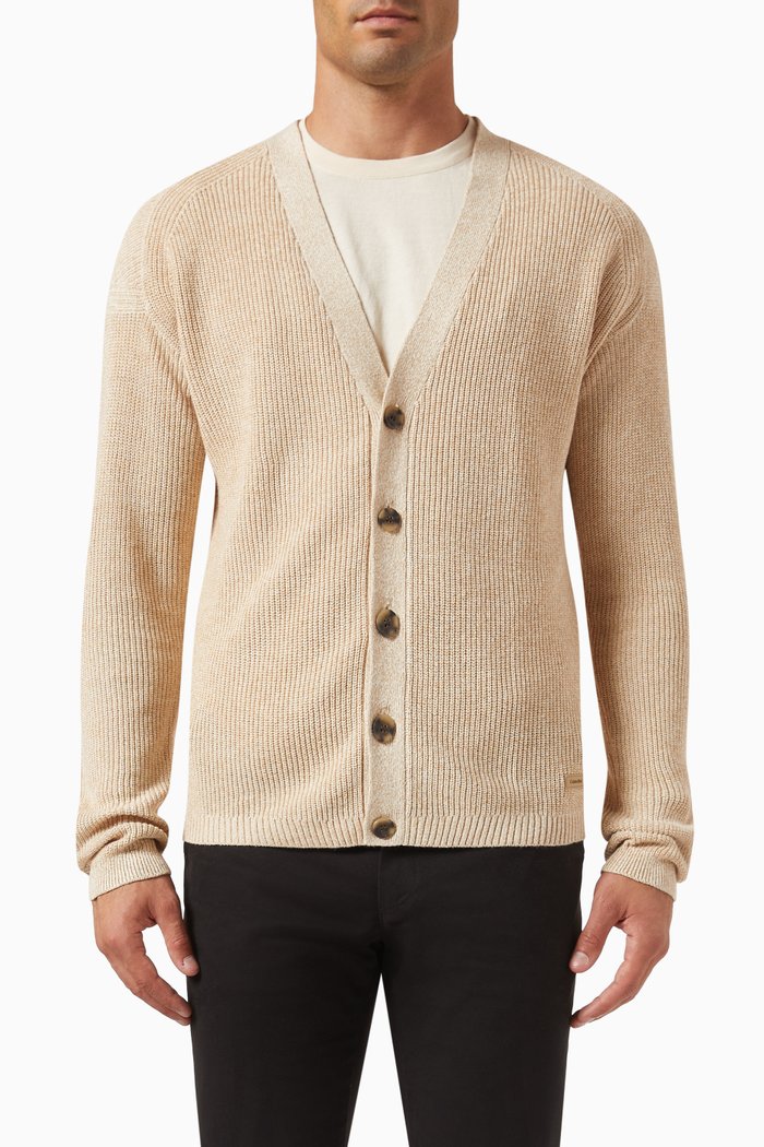 

Knitted Cardigan in Linen-cotton Blend, Grey