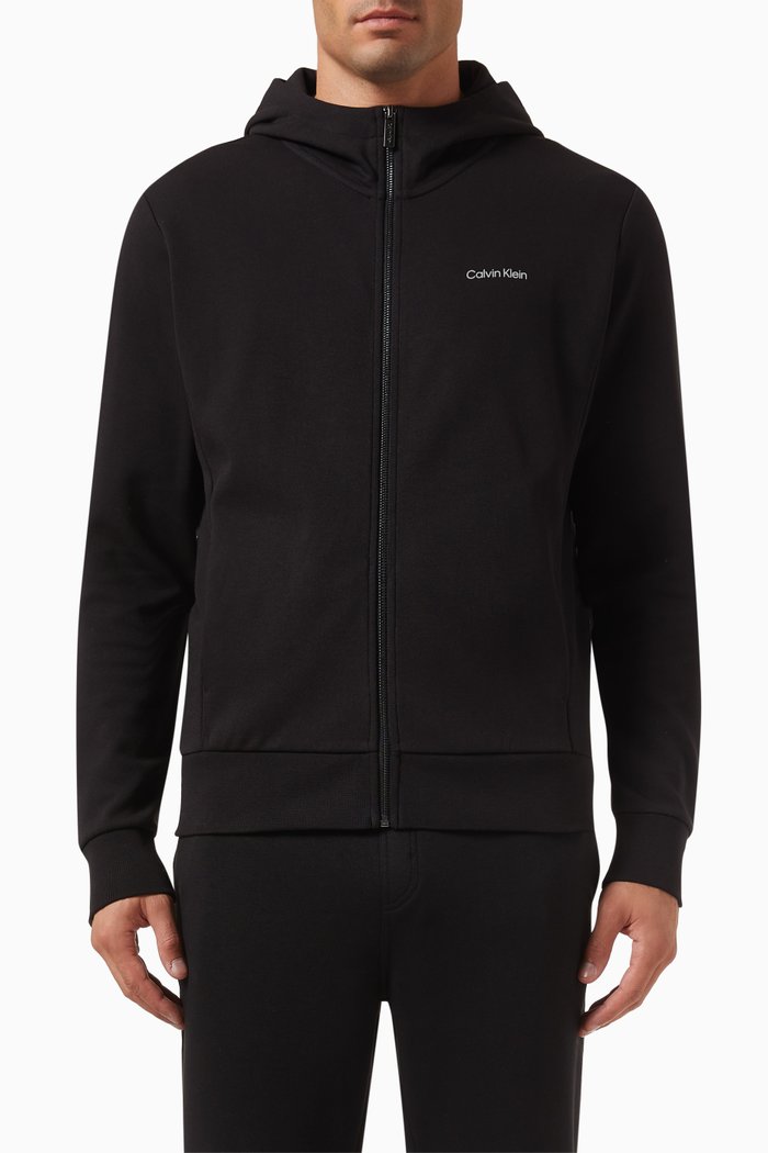 

Zip-up Hoodie in Organic-cotton Blend, Black