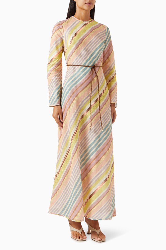 

Halliday Striped Bias Maxi Dress in Linen, Multicolour