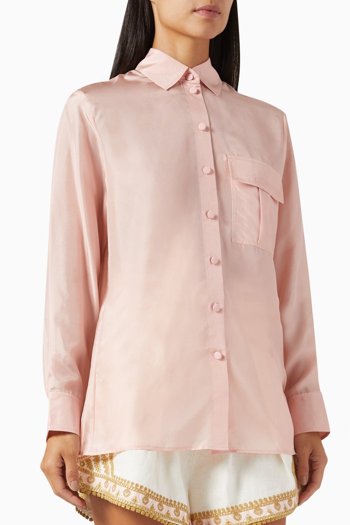 

Halliday Manstyle Shirt in Silk, Pink